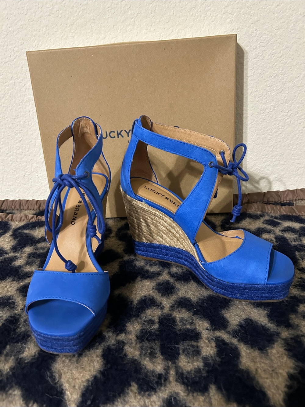 Lucky Brand Bright Blue Lace-Up Espadrille Wedge Sandals